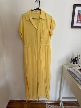 Fashion Nova Yellow Button-Front Maxi Shirt Dress